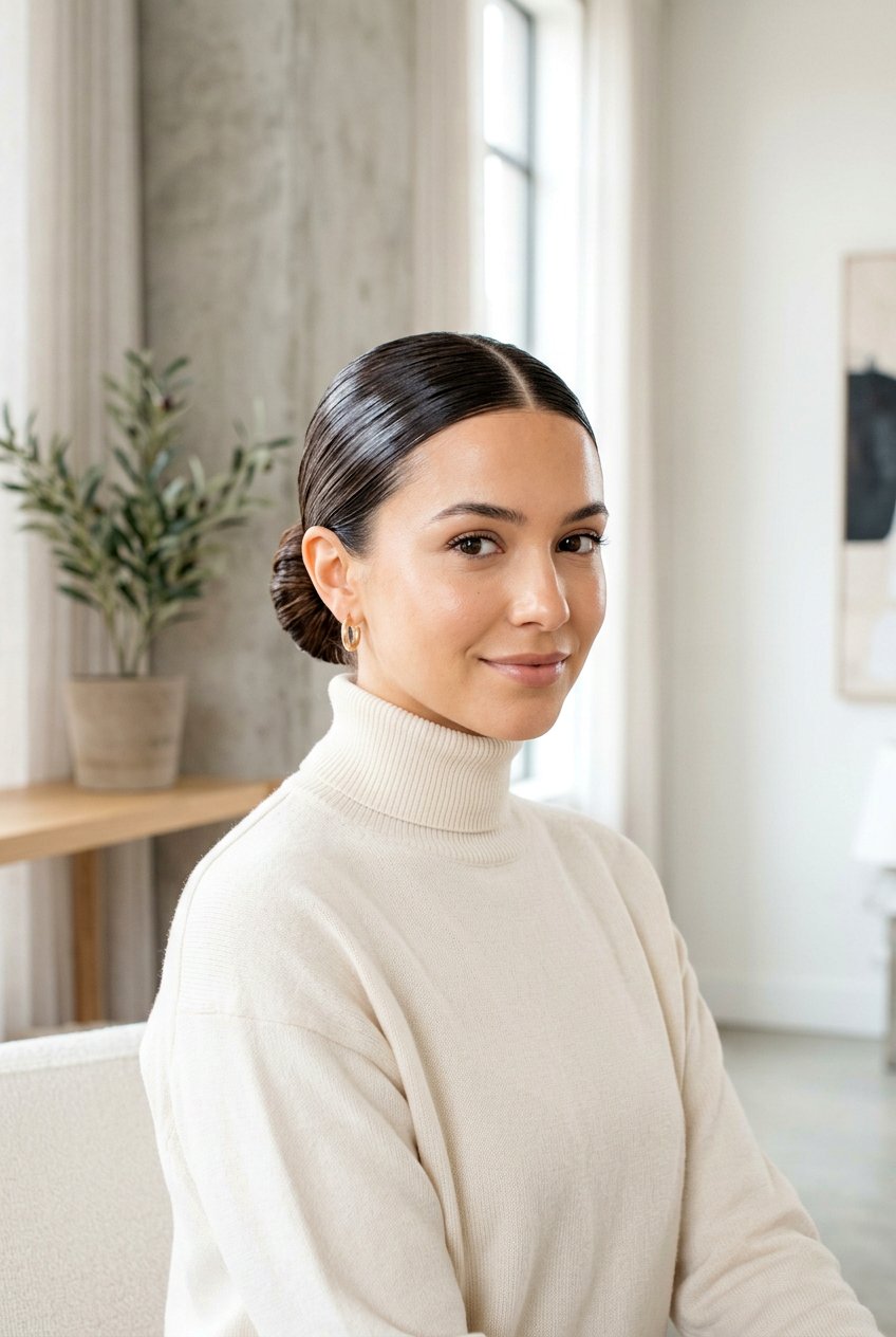 20 Sleek Clean Girl Bun With Middle Part Looks to Master