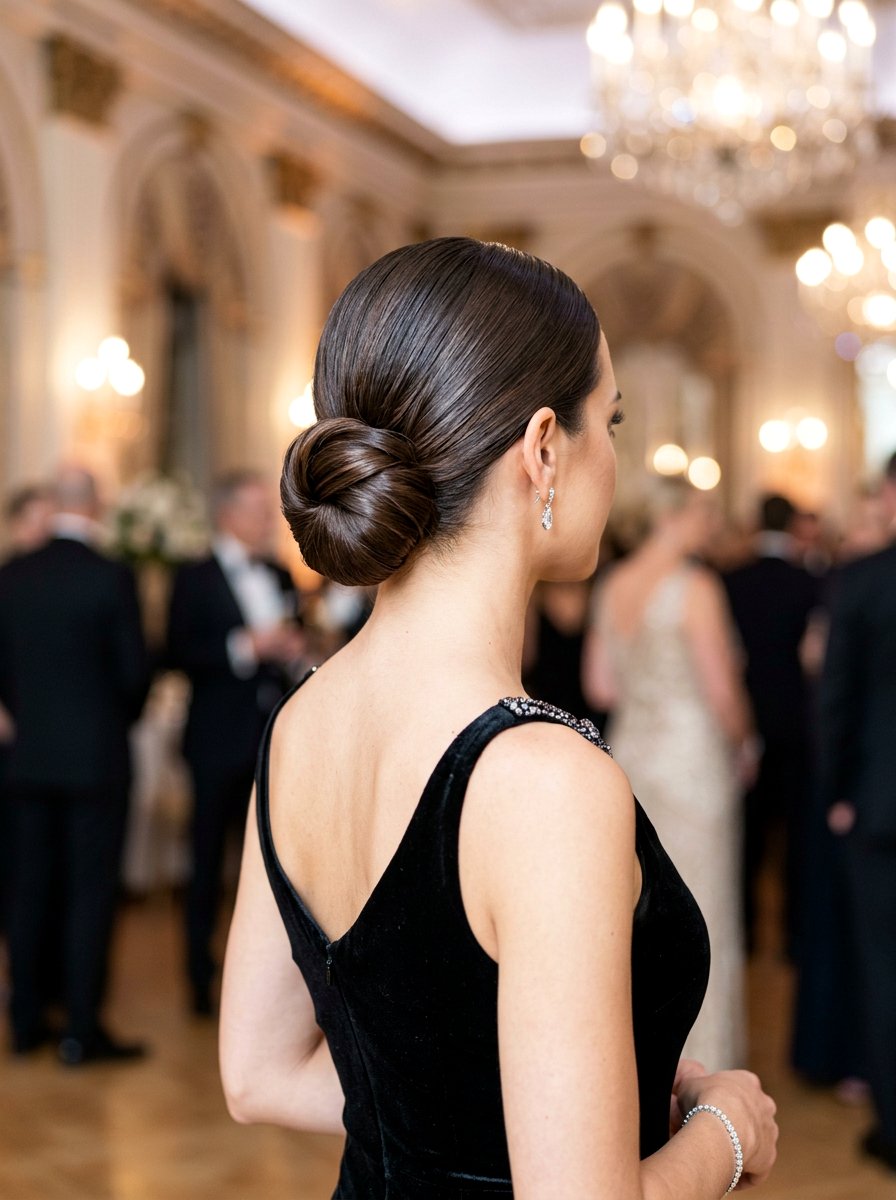 Slicked Back Chignon - 20 sleek hairstyle for humid climate - 20 sleek hairstyle for humid climate