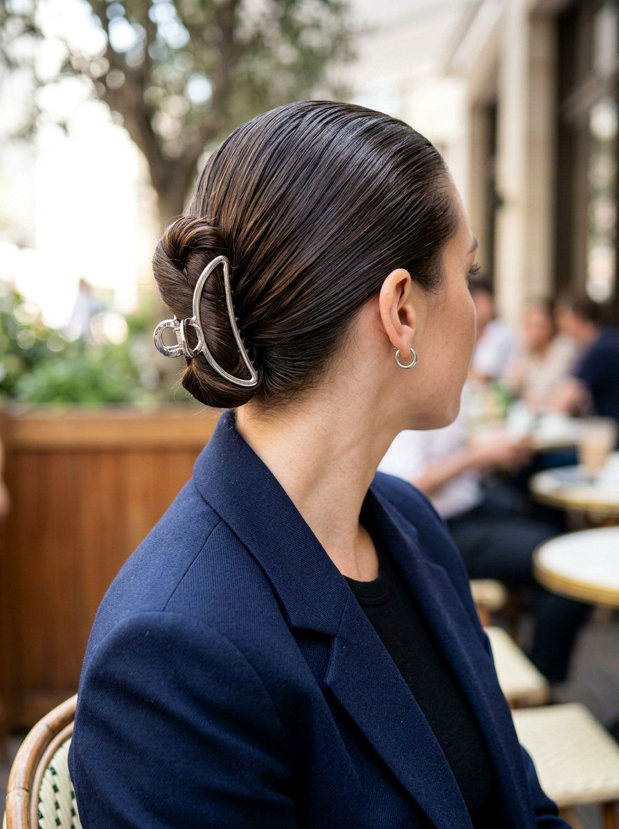 Slicked Back Claw Clip - 20 travel friendly claw clip hairstyle - 20 travel friendly claw clip hairstyle