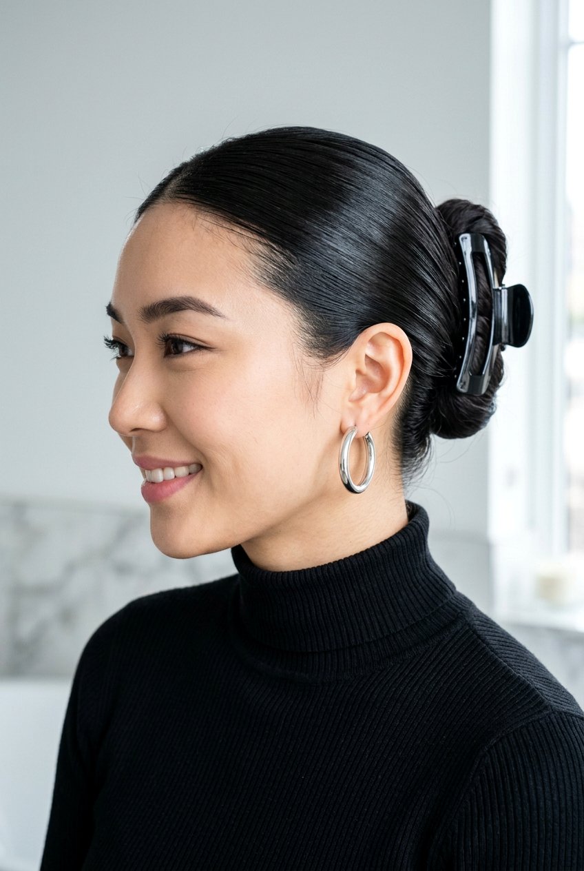 Slicked Back Claw Clip - 20 easy claw clip hairstyles for short hair - 20 easy claw clip hairstyles for short hair