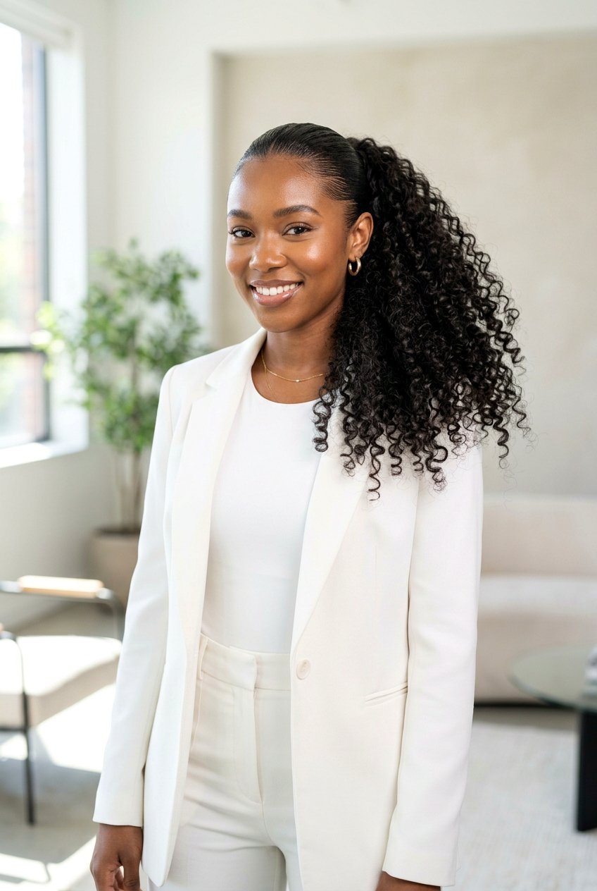 Slicked Back Curly Ponytail - 20 graduation ponytail with curls - 20 graduation ponytail with curls