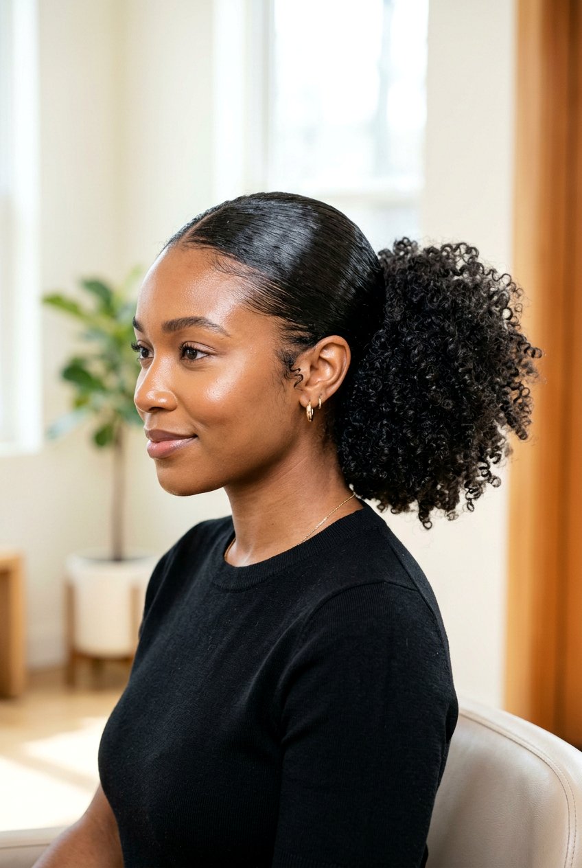 Slicked Back Curly Ponytail - 20 curly hairstyles for women - 20 curly hairstyles for women