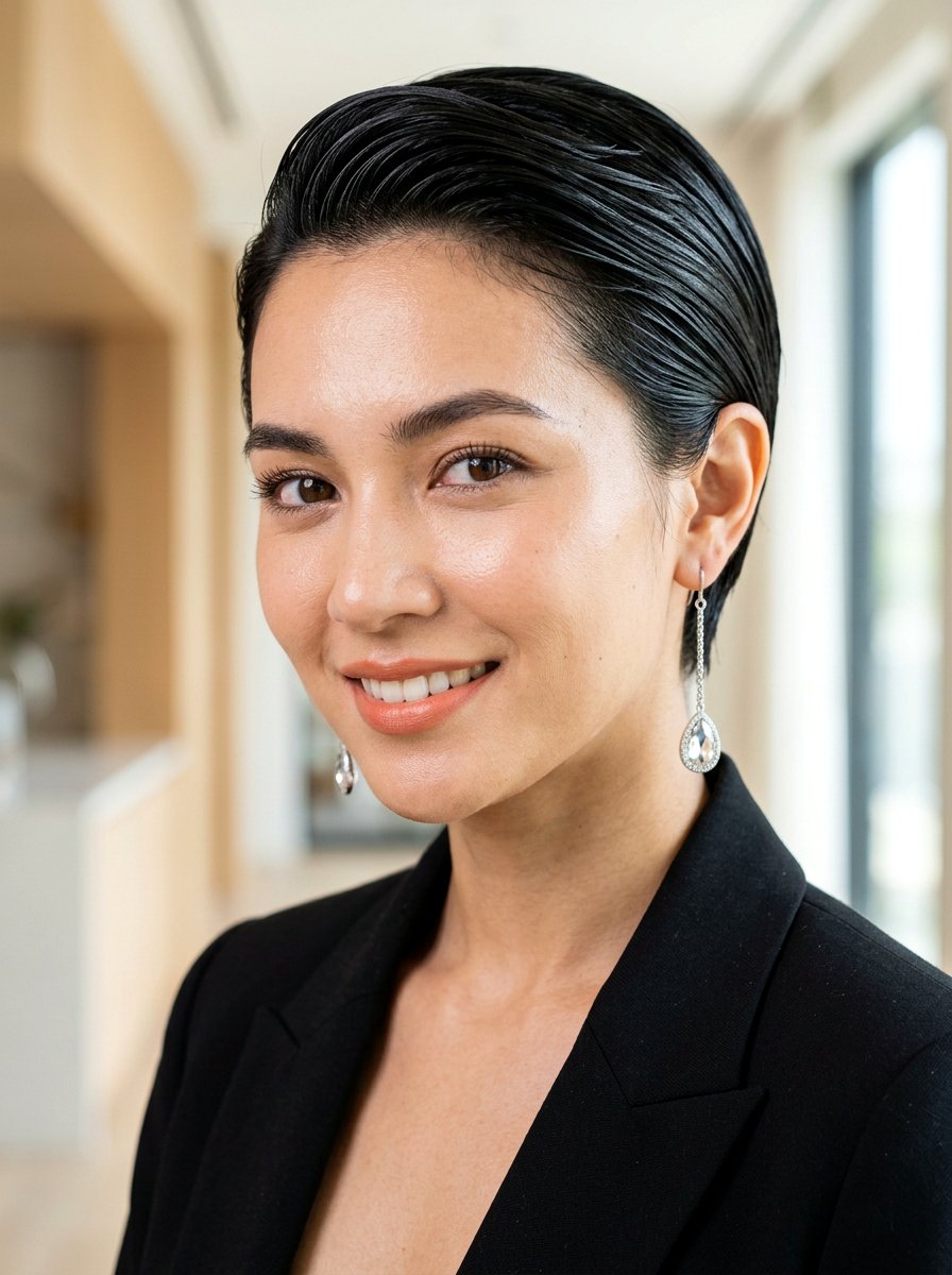 Slicked Back Glossy Black Pixie Haircut - 20 glossy black pixie haircut - 20 glossy black pixie haircut