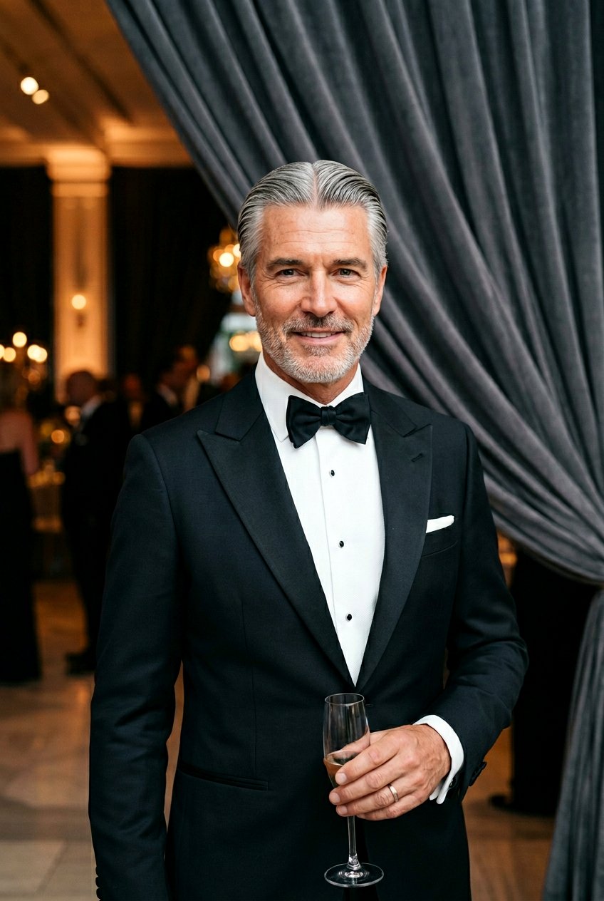 Slicked Back Gray Curtains - 20 gray curtain haircut men - 20 gray curtain haircut men