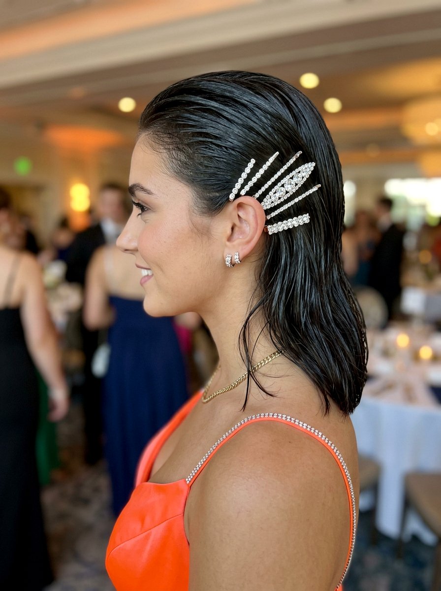 Slicked Back Hair With Rhinestone Clips - 20 prom hairstyles with rhinestone clips - 20 prom hairstyles with rhinestone clips