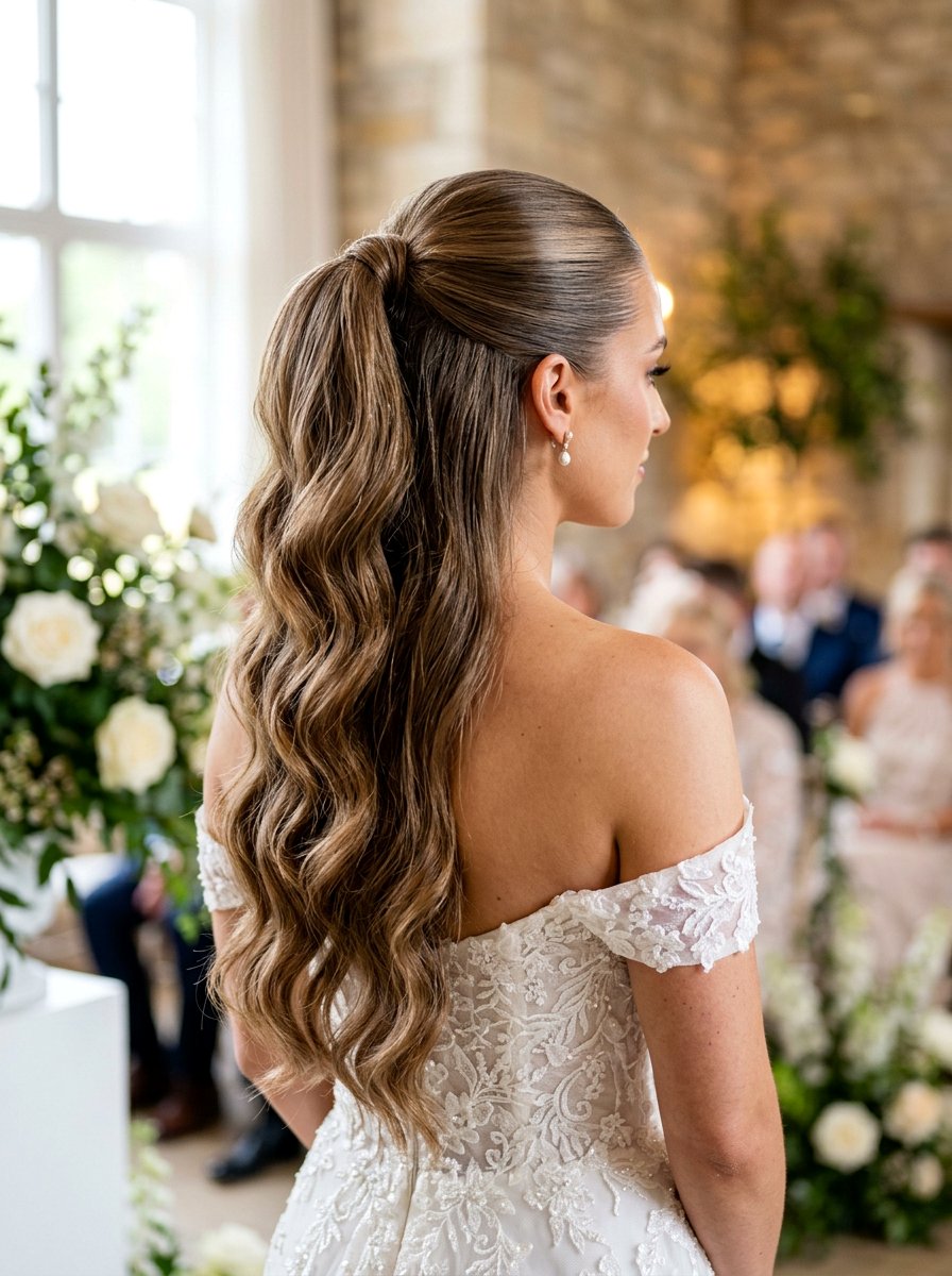 Slicked Back Half Up Long Thick Hair - 20 wedding hairstyles for long thick hair - 20 wedding hairstyles for long thick hair