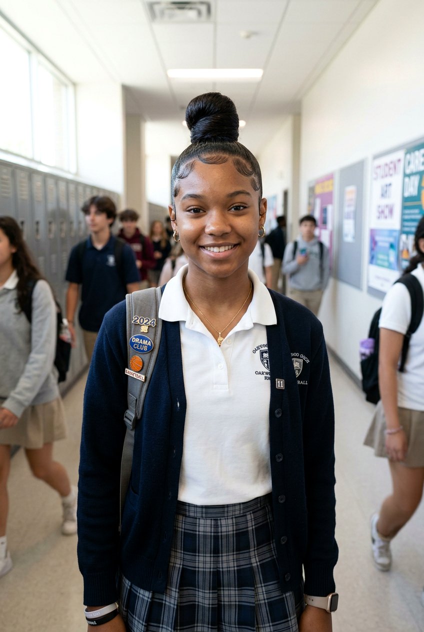 Slicked Back High Bun - 20 first day of school hairstyles - 20 first day of school hairstyles