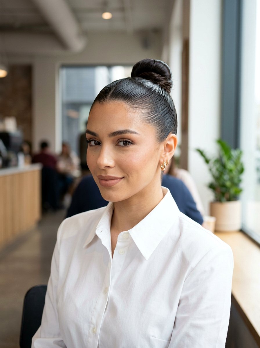 Slicked Back High Bun - 20 easy hairstyle for vacation mornings - 20 easy hairstyle for vacation mornings