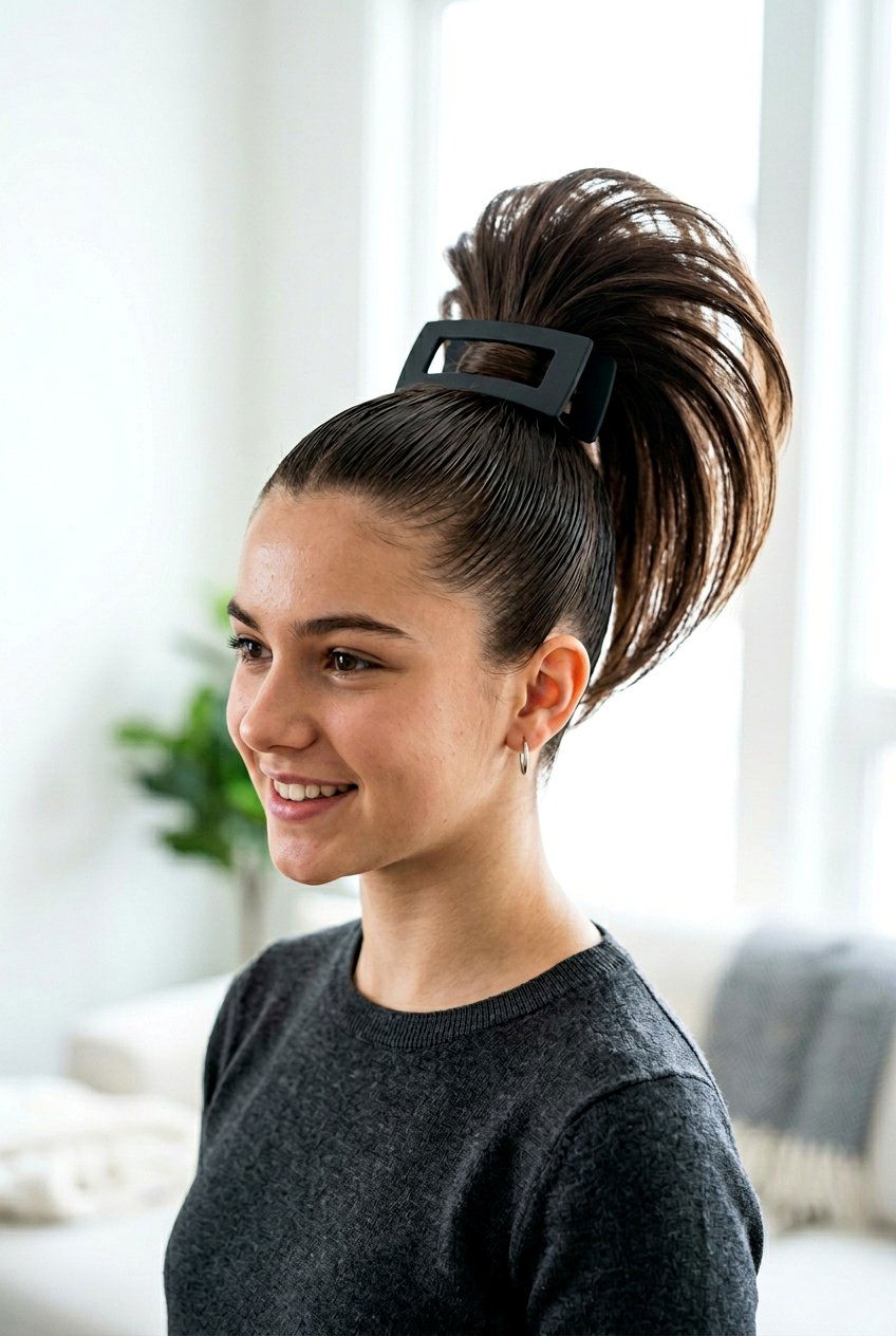 Slicked Back High Clip - 20 cute clip hairstyles for girls - 20 cute clip hairstyles for girls