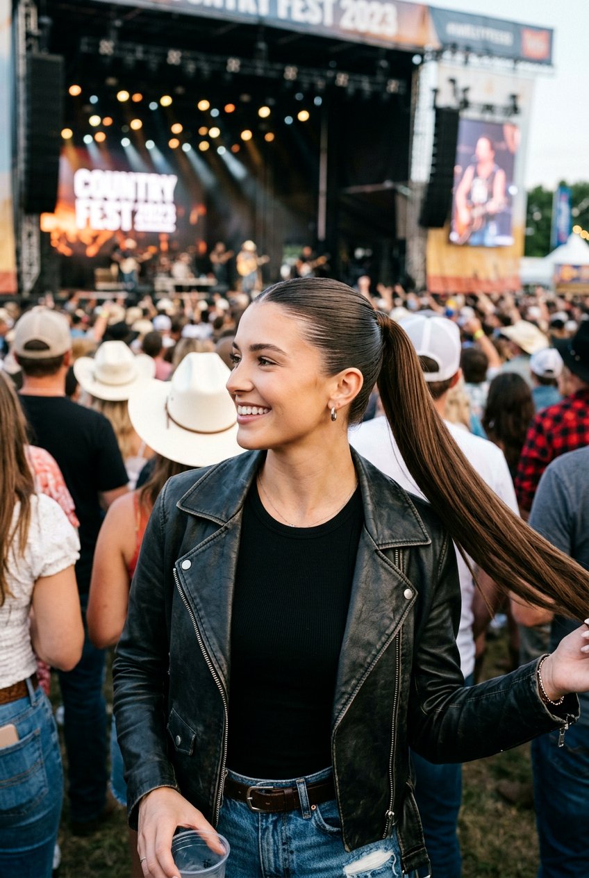 Slicked Back High Ponytail For Country Concert - 20 country concert hairstyles - 20 country concert hairstyles