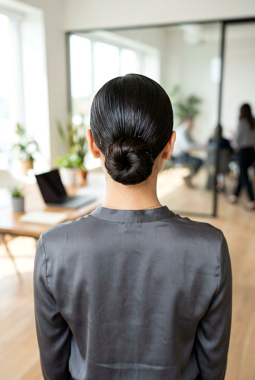 Slicked Back Low Bun - 20 hairstyles for widows peak women - 20 hairstyles for widows peak women