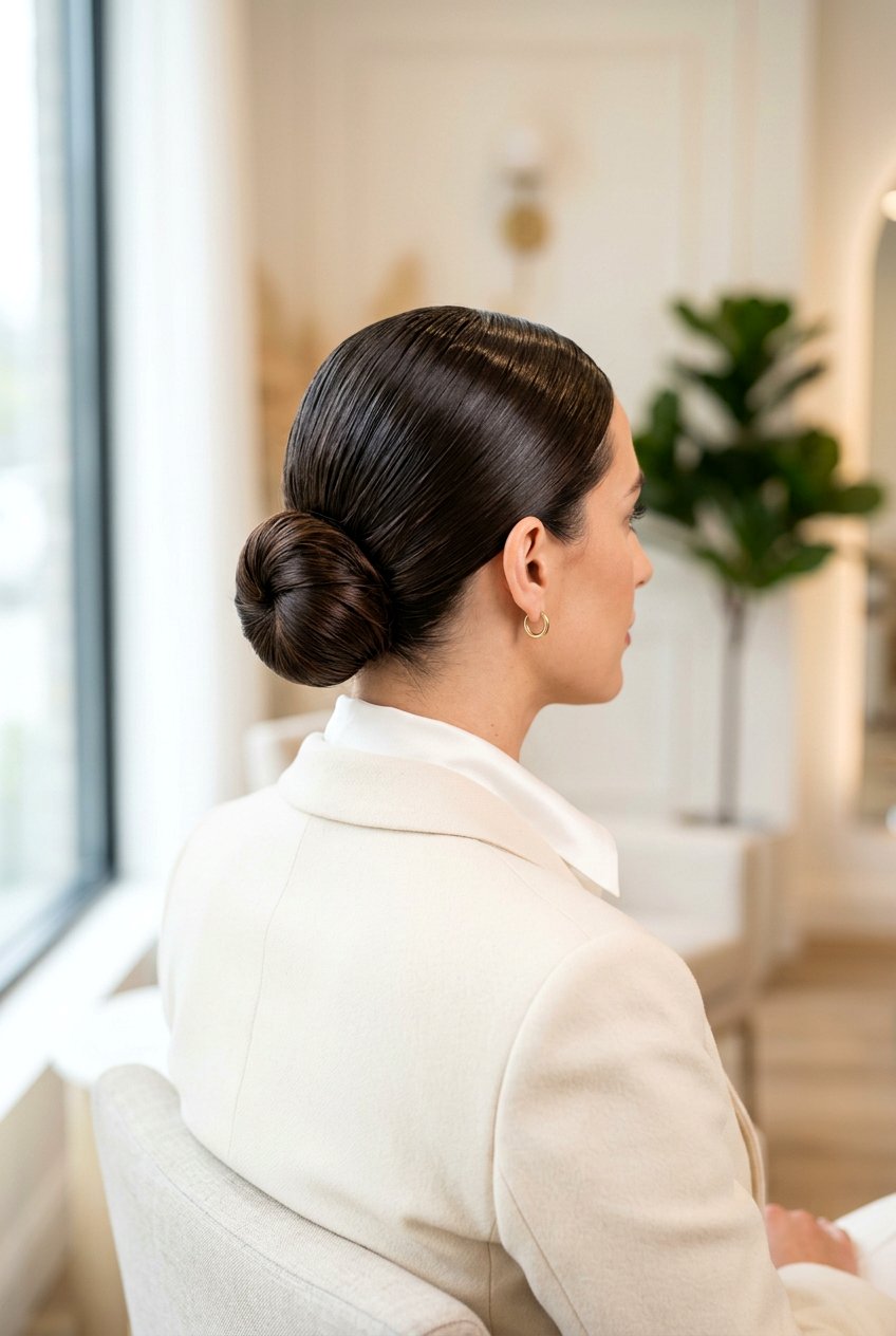 Slicked Back Low Bun - 20 lazy college hairstyles - 20 lazy college hairstyles