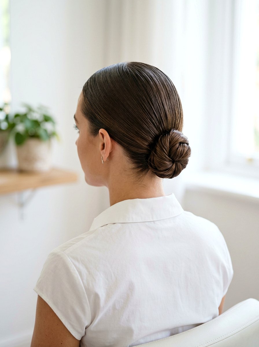 Slicked Back Low Bun - 20 sleek hairstyle for humid climate - 20 sleek hairstyle for humid climate