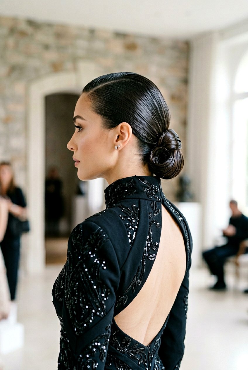 Slicked Back Low Bun Ponytail - 20 runway wet look ponytail - 20 runway wet look ponytail