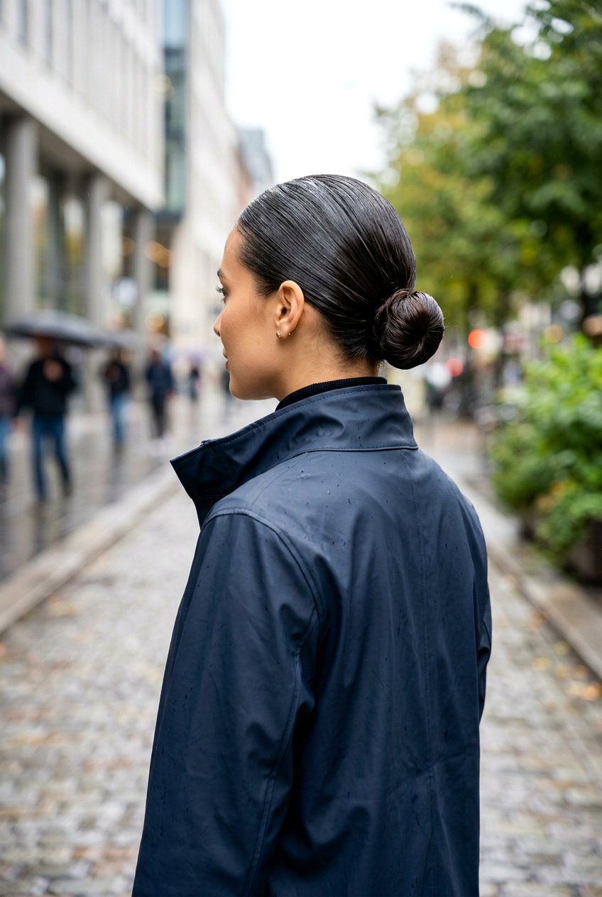 Slicked Back Low Knot - 20 camping hairstyle for medium hair - 20 camping hairstyle for medium hair