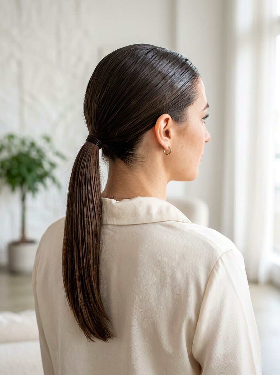 Slicked Back Low Ponytail - 20 easy hairstyle for humid weather - 20 easy hairstyle for humid weather