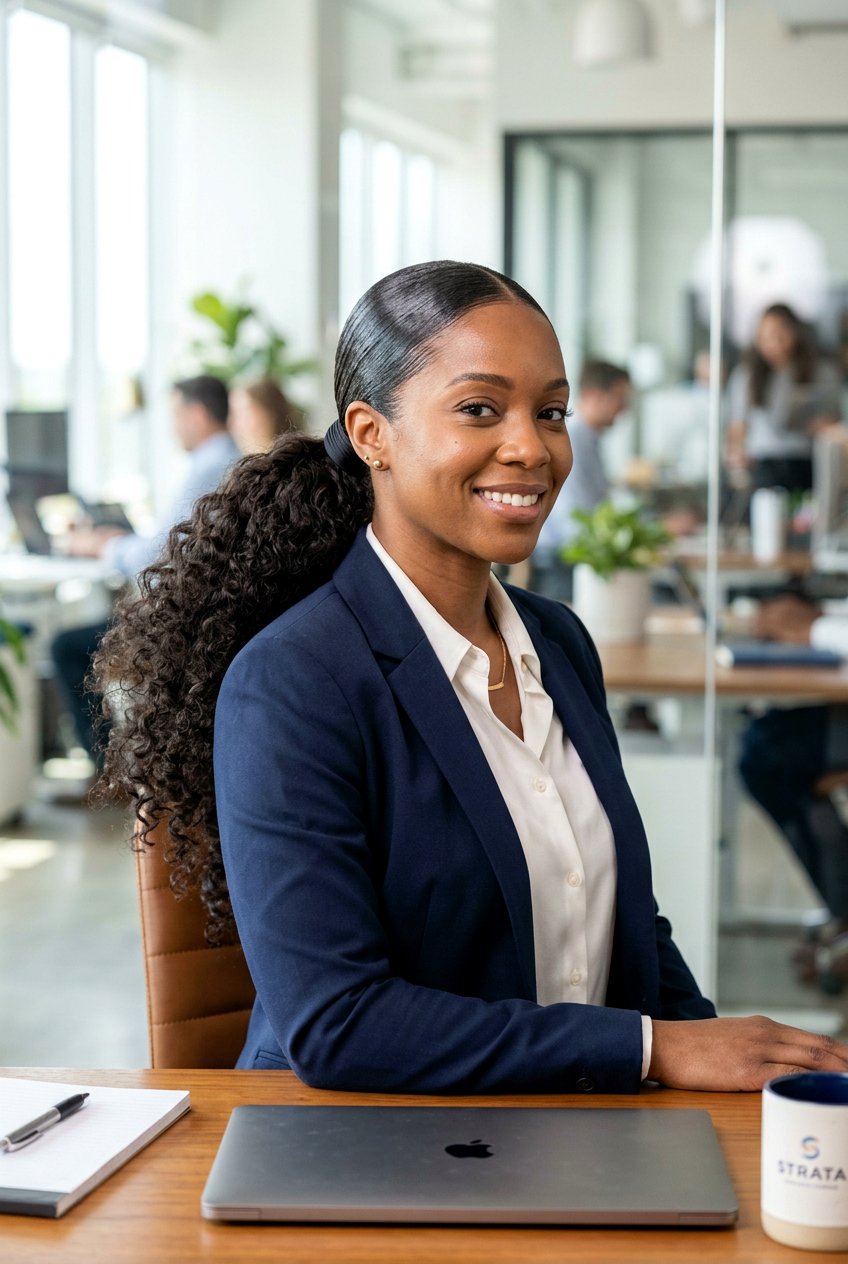 Slicked Back Low Ponytail - 20 easy work hairstyle for long curly hair - 20 easy work hairstyle for long curly hair