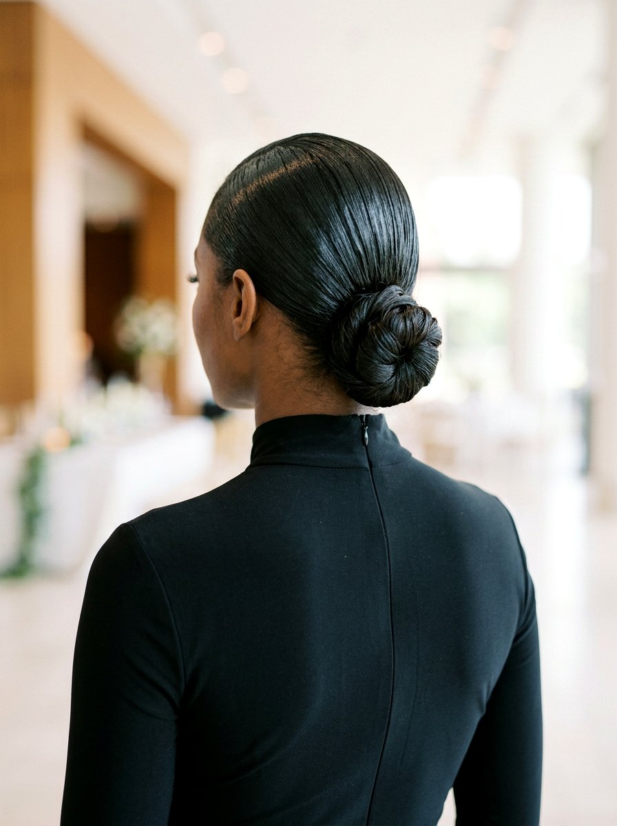 Slicked Back Low Wet Look Bun - 20 wet look bun hairstyle - 20 wet look bun hairstyle