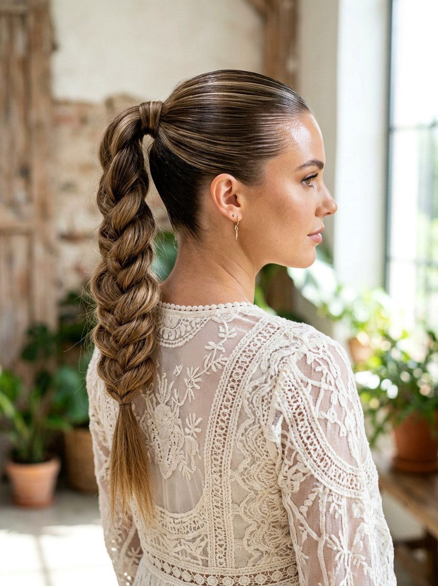 Slicked Back Mermaid Braid Ponytail - 20 slicked back braid ponytail - 20 slicked back braid ponytail