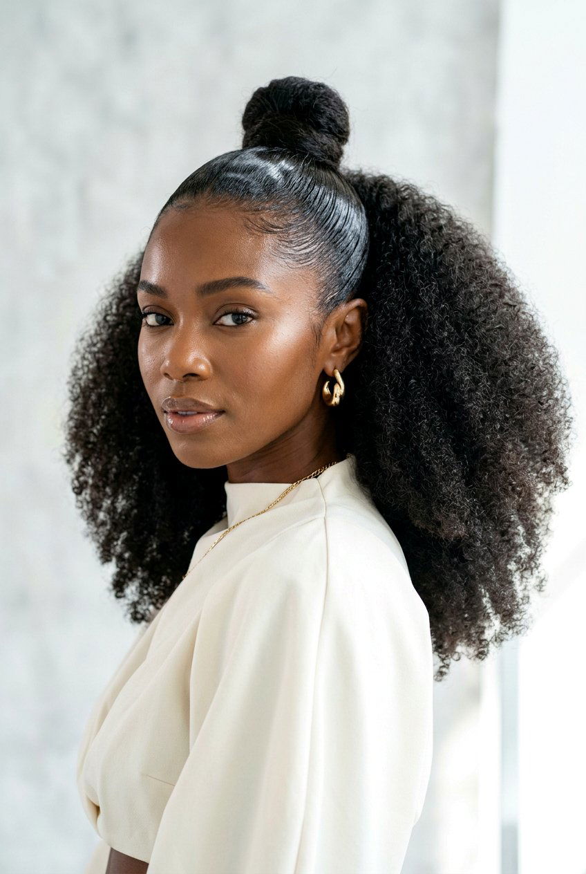 Slicked Back Natural Hair Half Up Half Down - 20 natural hair half up half down styles - 20 natural hair half up half down styles