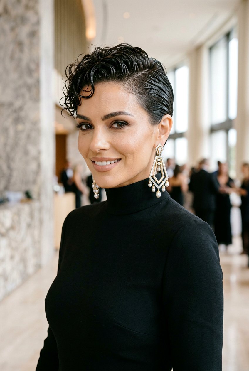 Slicked Back Pixie - 20 homecoming hairstyle for short curly hair - 20 homecoming hairstyle for short curly hair