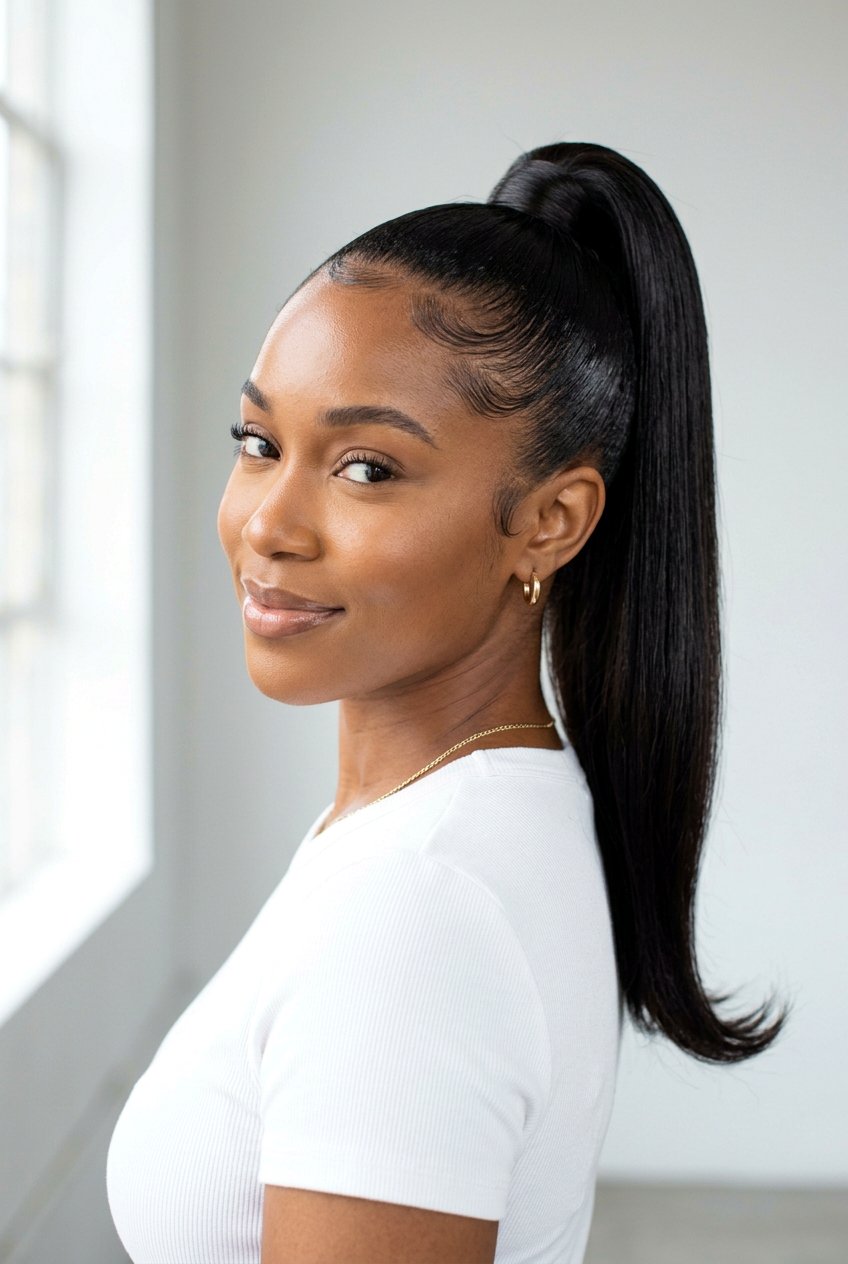 Slicked Back Ponytail - 20 no braid hairstyles - 20 no braid hairstyles