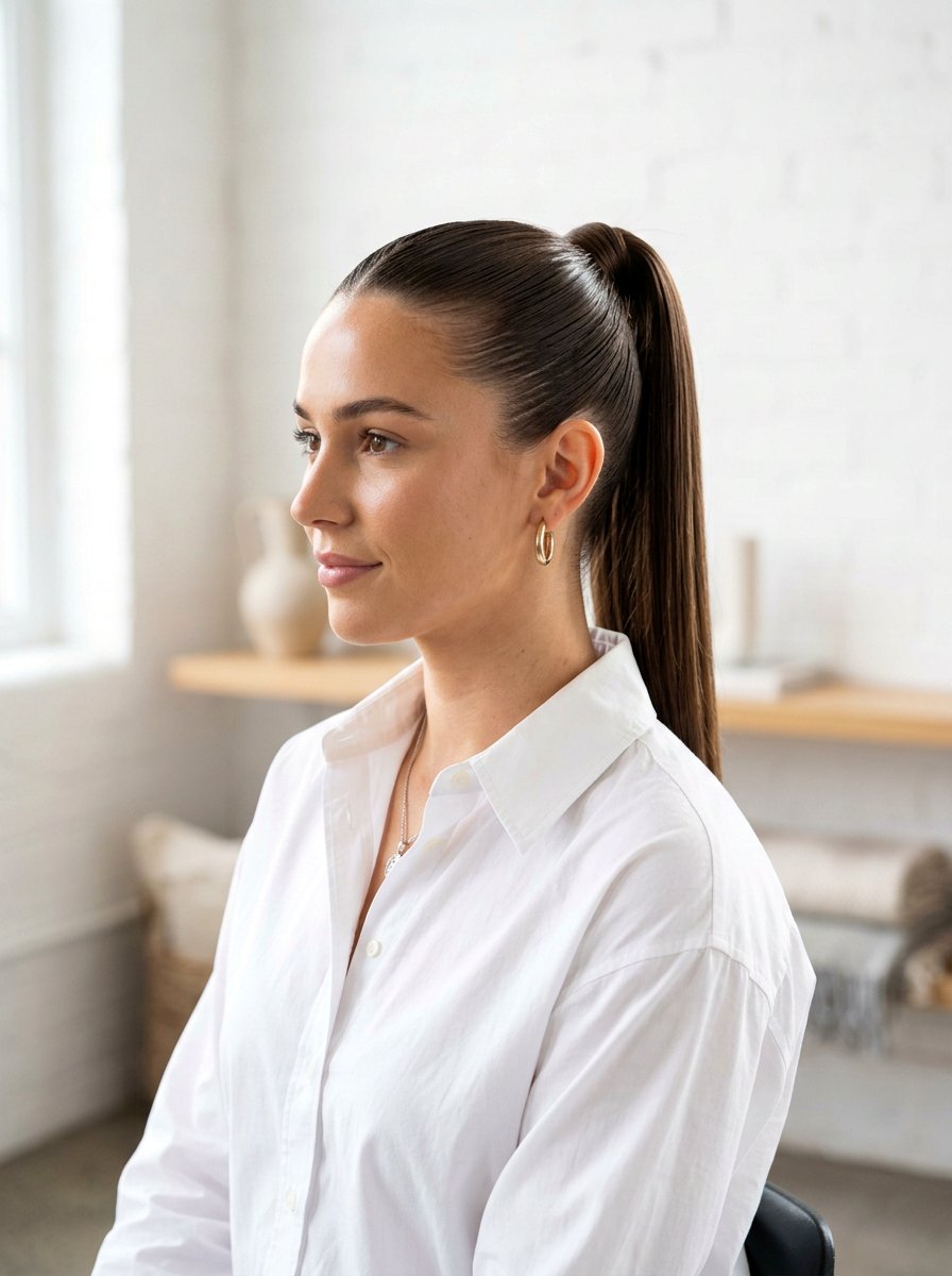 Slicked Back Ponytail - 20 clean girl haircut ideas - 20 clean girl haircut ideas