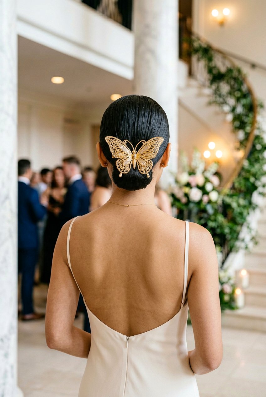 Slicked Back Prom Hair with Butterfly Clip - 20 prom hairstyles with butterfly clips - 20 prom hairstyles with butterfly clips