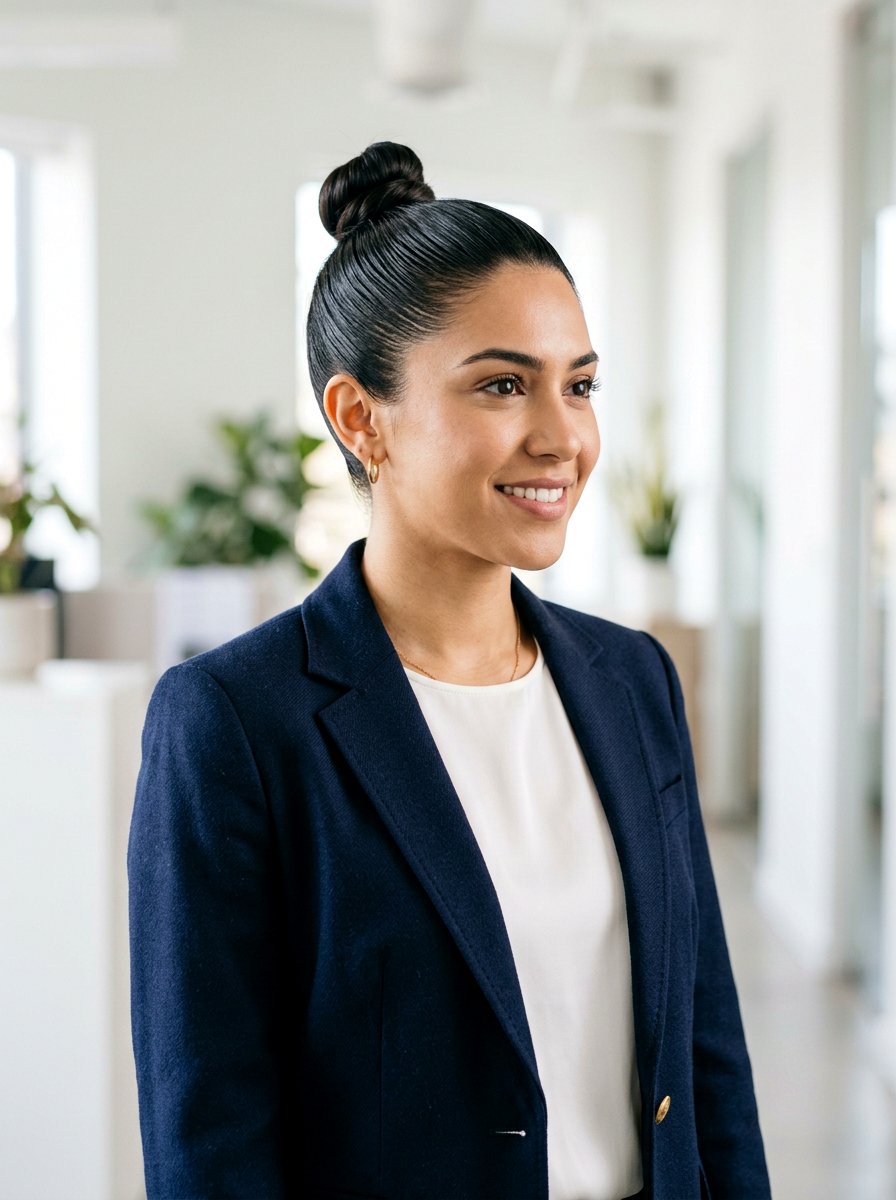 Slicked Back Top Knot Bun - 20 tidy bun for office mornings - 20 tidy bun for office mornings