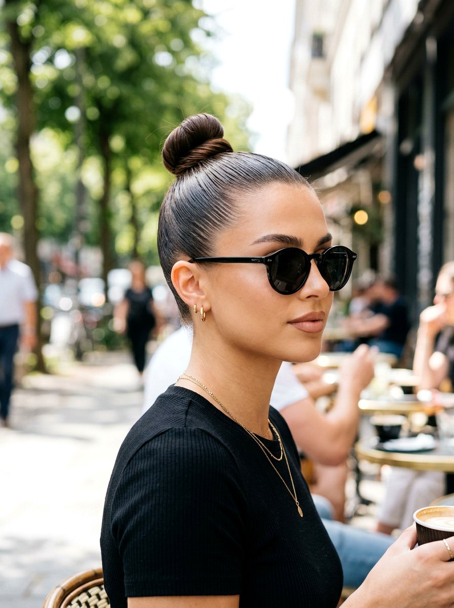 Slicked Back Top Knot - 20 simple hairstyle for beach trip - 20 simple hairstyle for beach trip