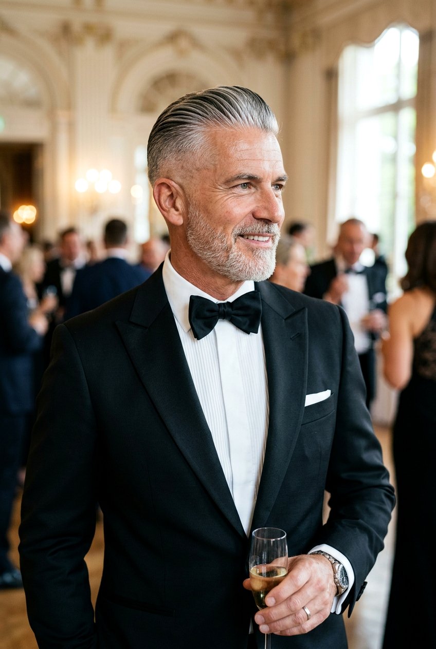 Slicked Back Undercut - 20 mens haircut for mature gray hair - 20 men’s haircut for mature gray hair