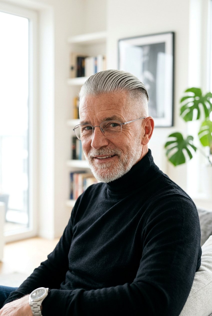 Slicked Back Undercut - 20 mens haircut for older men with glasses - 20 men’s haircut for older men with glasses