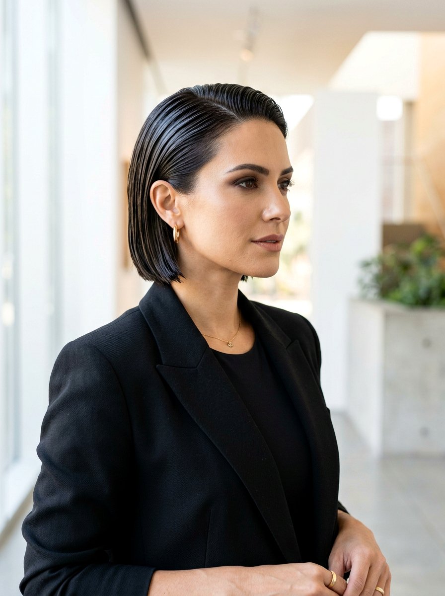 Slicked Back Wet Look Bob - 20 wet look bob hairstyle - 20 wet look bob hairstyle