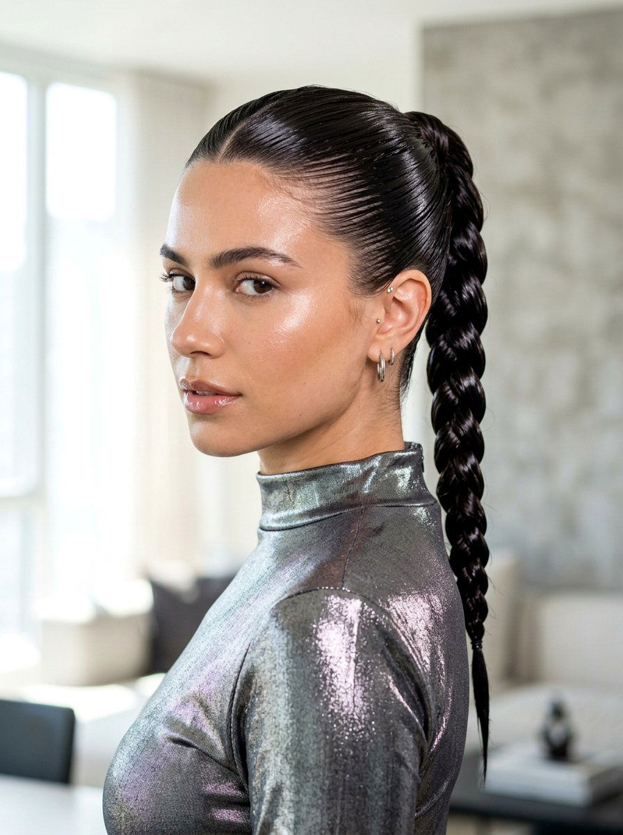 Slicked Back Wet Look Braid Ponytail - 20 slicked back braid ponytail - 20 slicked back braid ponytail