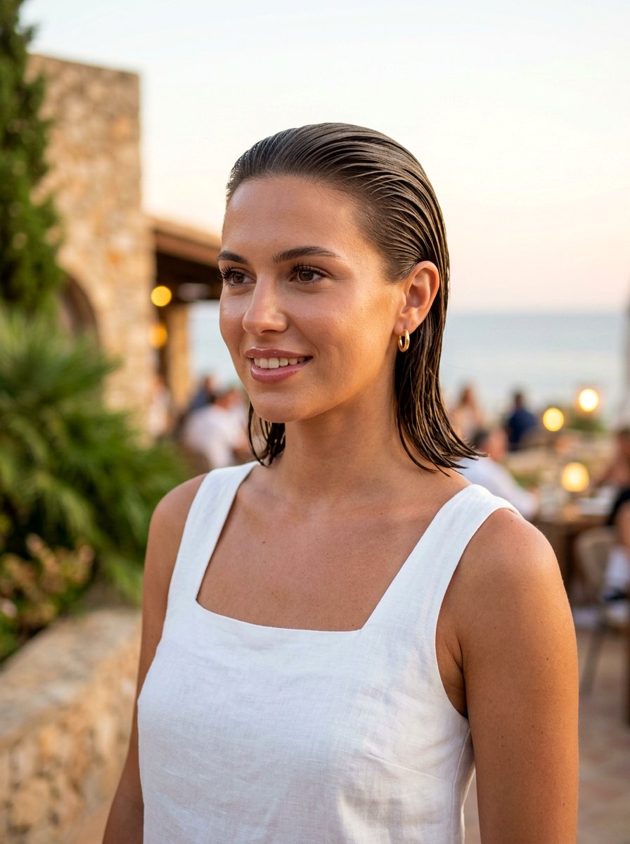 Slicked Back Wet Look Hair - 20 hot weather hairstyles for women - 20 hot weather hairstyles for women