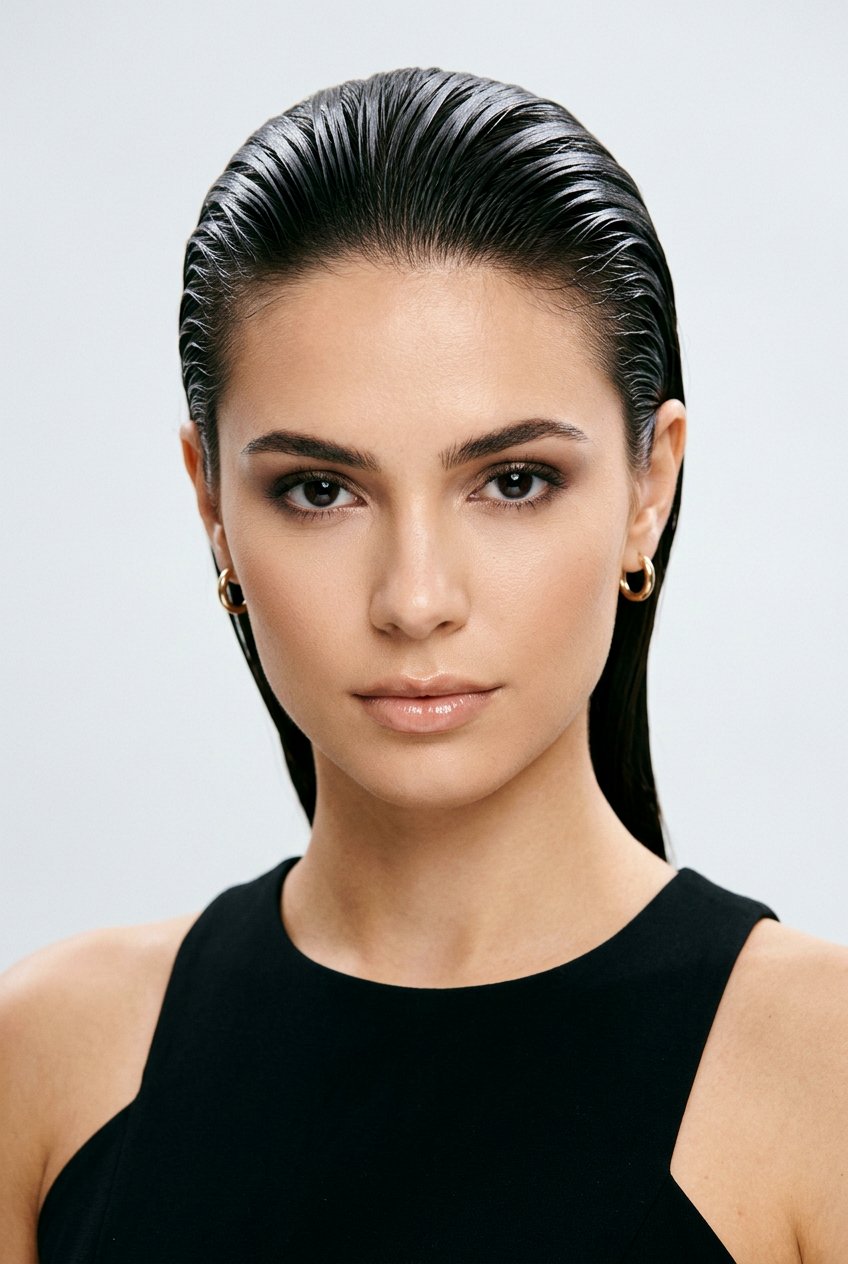 Slicked Back Wet Look - 20 easy morning hairstyle for shoulder length hair - 20 easy morning hairstyle for shoulder length hair