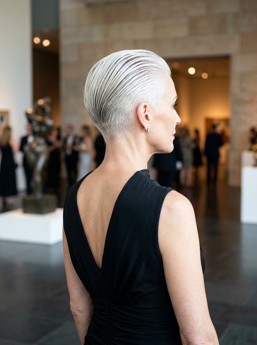 Slicked Back White Pixie Tapered Nape - 20 white pixie with tapered back - 20 white pixie with tapered back