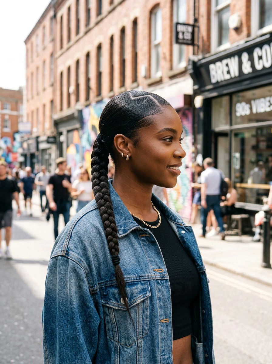 Slicked Back Zig Zag Part Braid Ponytail - 20 slicked back braid ponytail - 20 slicked back braid ponytail