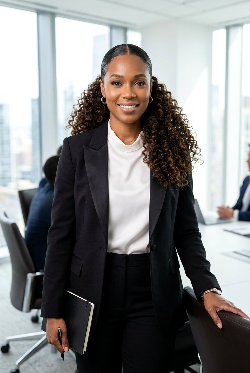 Slicked Front Loose Curls - 20 office hairstyle for curly shoulder length hair - 20 office hairstyle for curly shoulder length hair