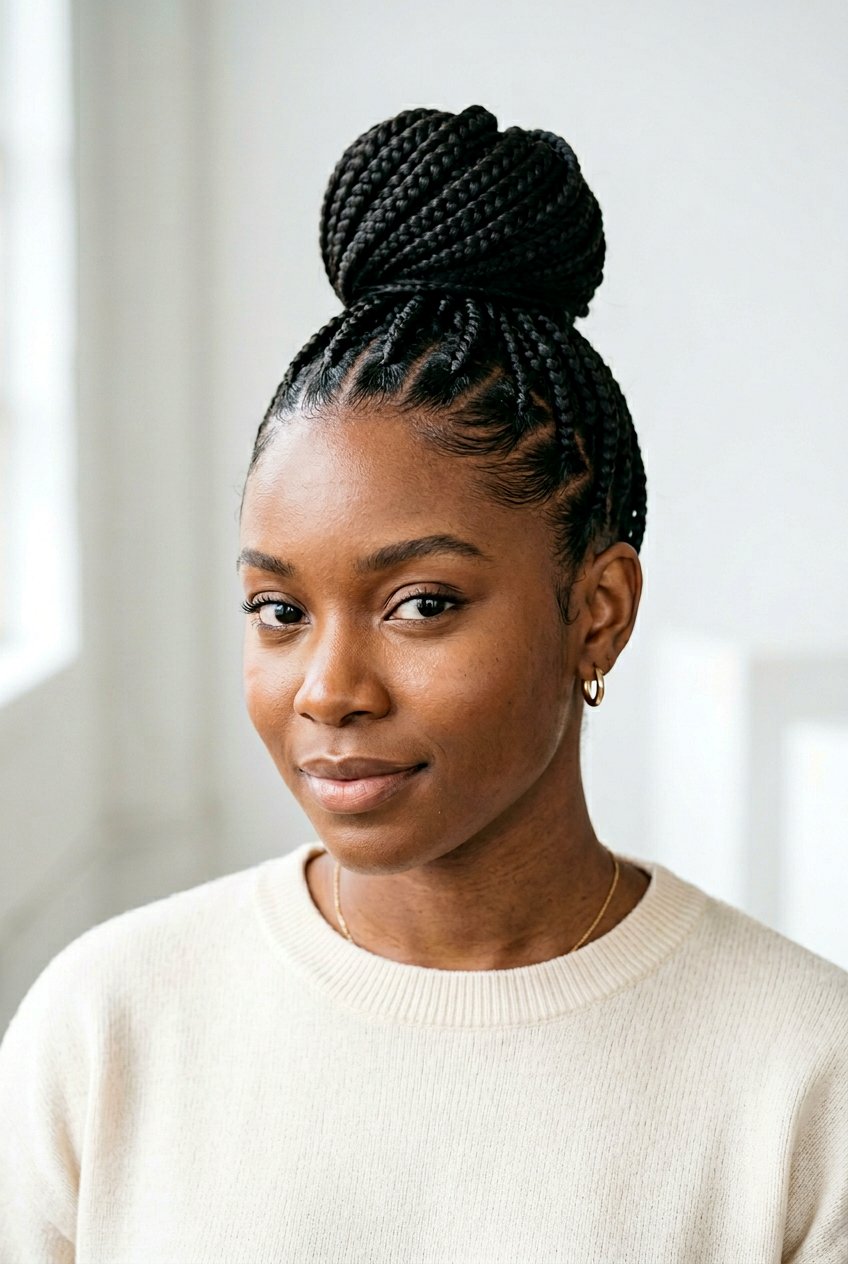 Slicked back box braids bun - 20 box braids bun hairstyle - 20 box braids bun hairstyle