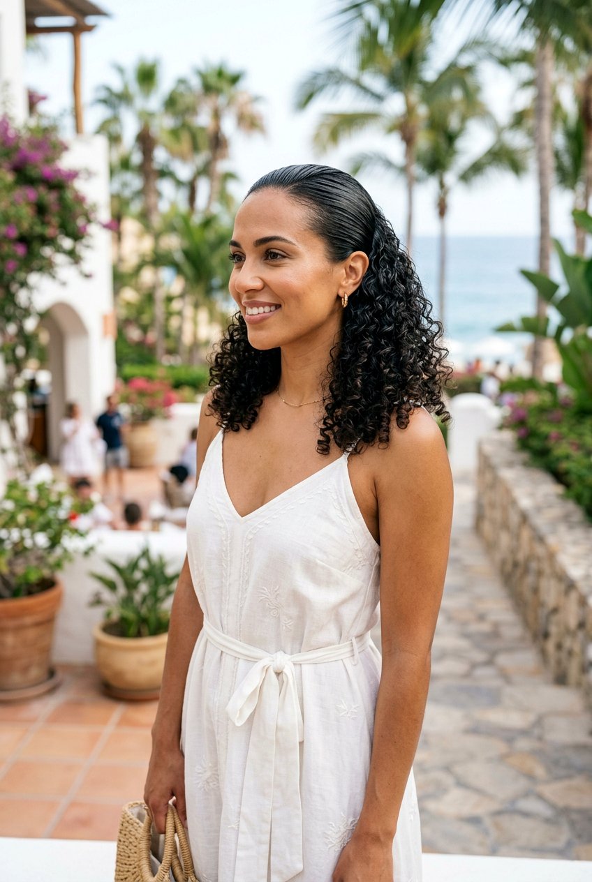 Slicked back curly hair - 20 beach hairstyle for curly hair women - 20 beach hairstyle for curly hair women