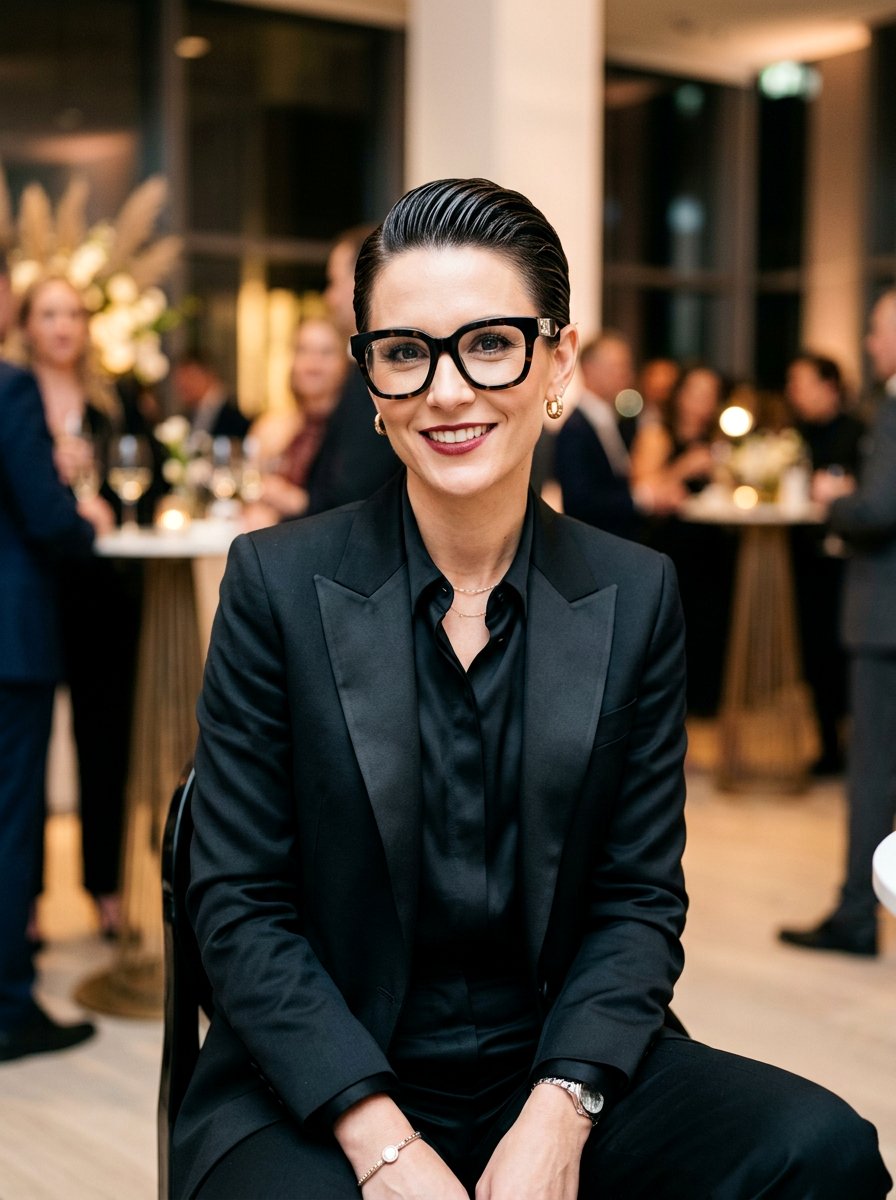Slicked back pixie - 20 pixie haircuts for women with glasses - 20 pixie haircuts for women with glasses