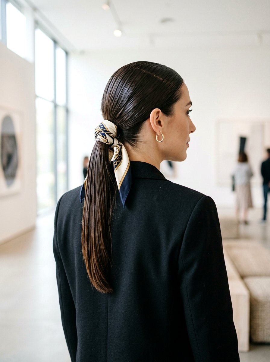Slicked back ponytail with silk scarf - 20 silk scarf ponytail hairstyle - 20 silk scarf ponytail hairstyle