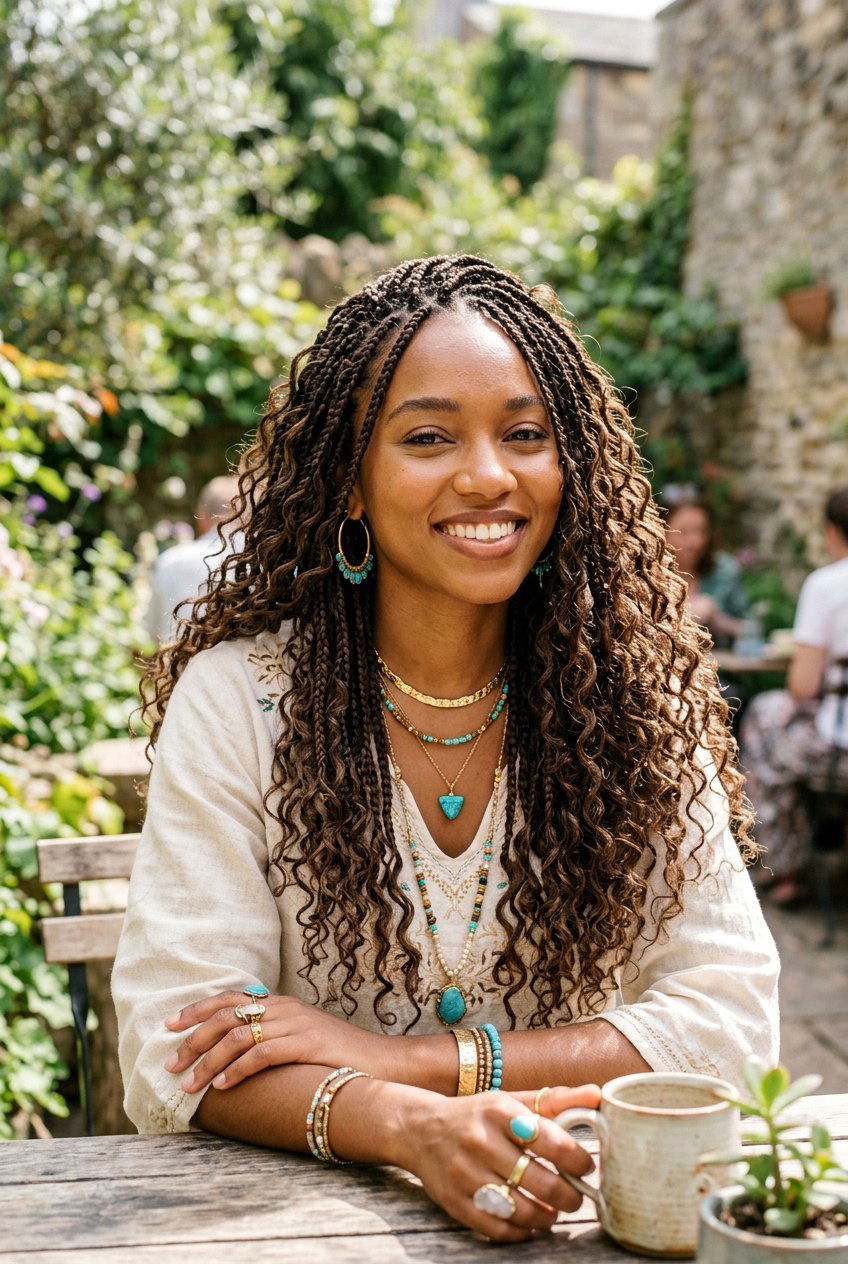 Small Bohemian Knotless Braids - 20 small knotless braids with curls - 20 small knotless braids with curls