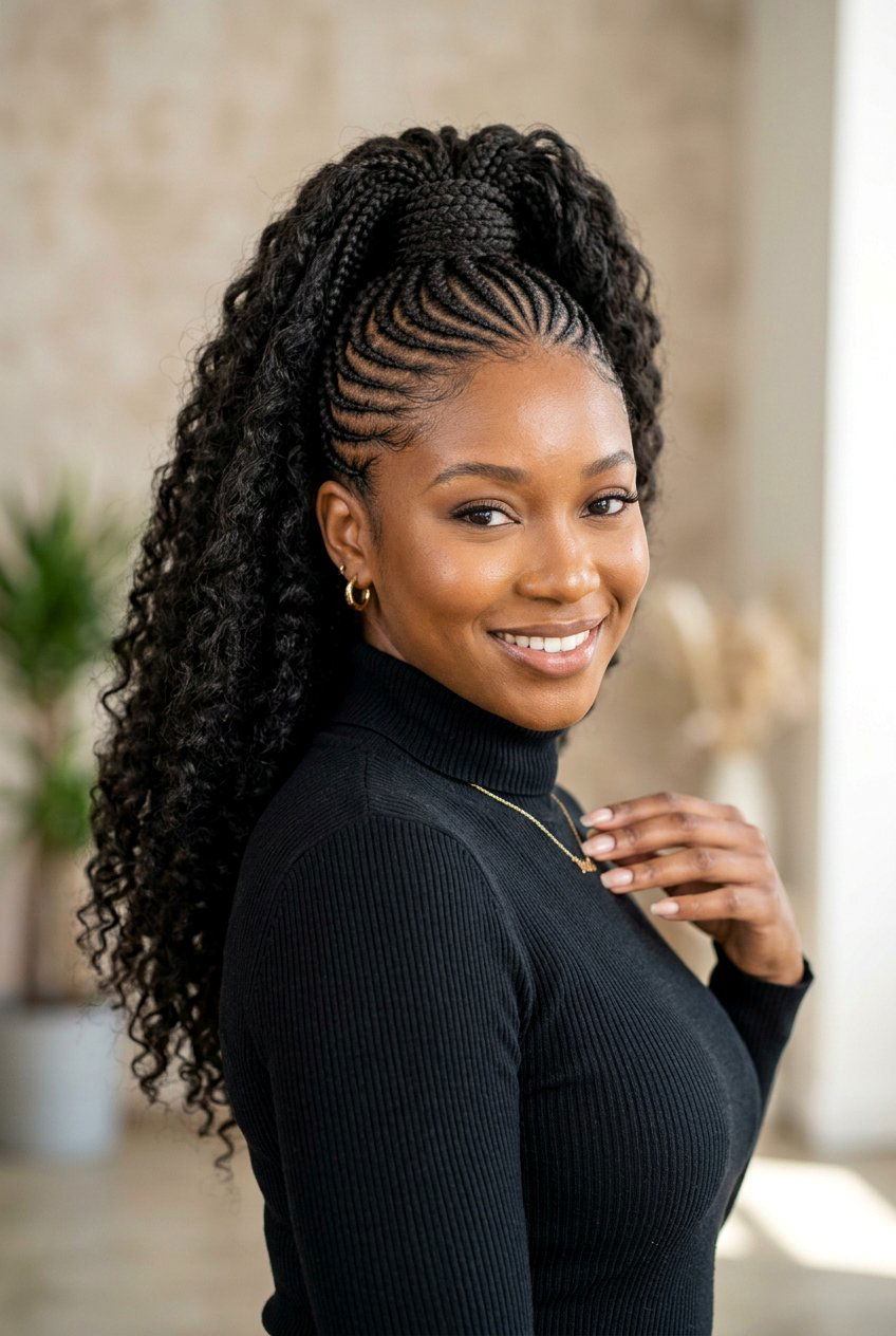 Small Cornrow High Ponytail Weave - 20 cornrows into ponytail with weave - 20 cornrows into ponytail with weave