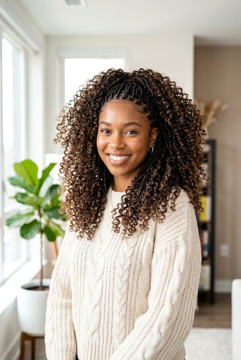 Small Knotless Braids With Curly Leave Out - 20 small knotless braids with curls - 20 small knotless braids with curls