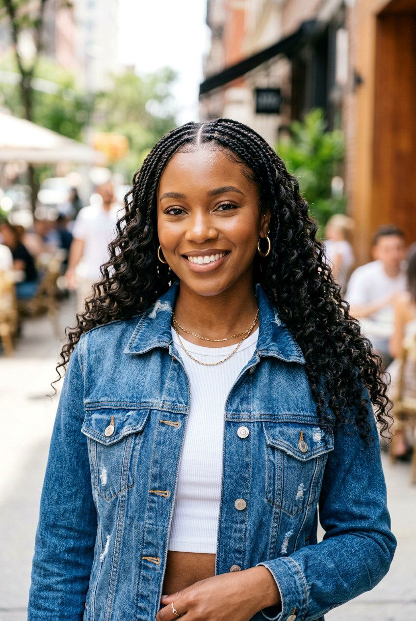 Small Knotless Braids With Deep Wave Curls - 20 small knotless braids with curls - 20 small knotless braids with curls