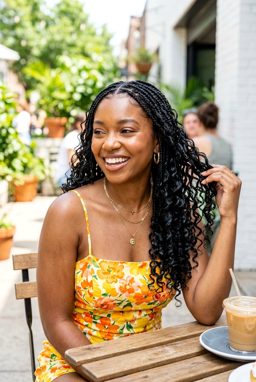 Small Knotless Braids With Water Wave Curls - 20 small knotless braids with curls - 20 small knotless braids with curls