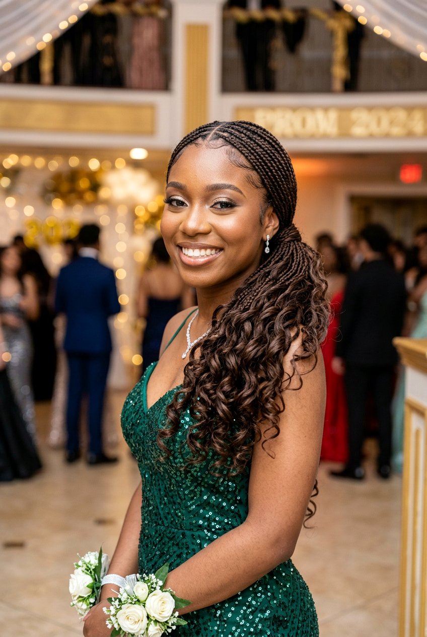 Small Knotless Braids with Wavy Curls - 20 prom knotless braids with curls - 20 prom knotless braids with curls