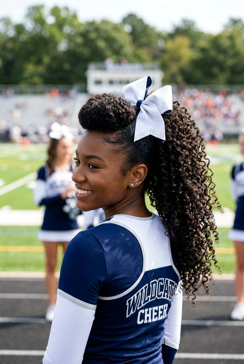 Small Poof Curly Cheer Ponytail - 20 cheer ponytail with curls - 20 cheer ponytail with curls